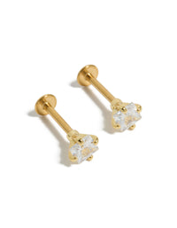 Gold Plated Surgical Steel  Cubic Zirconia Flat Back Studs - link has visual effect only