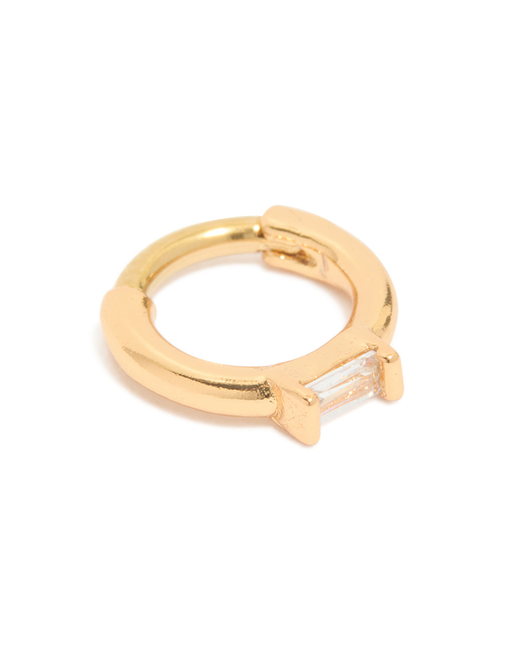 Gold Plated Surgical Steel Rectangle Cubic Zirconia Baguette Clicker Ring