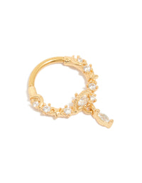 Gold Plated Surgical Steel Cubic Zirconia Planet Zirconia Drop Clicker Ring - link has visual effect only