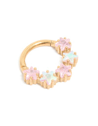 Gold Plated Surgical Steel Pink Cubic Zirconia Star Clicker Ring - link has visual effect only