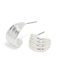 Silver Ridged Open Hoop Earrings - link has visual effect only