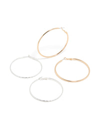 Mixed Metal Textured Mix Hoop Earrings 2-Pack - link has visual effect only