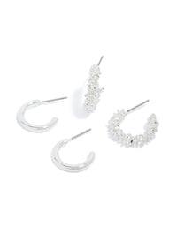 Silver Molten Smooth & Textured Open Hoop Earrings 2-Pack - link has visual effect only
