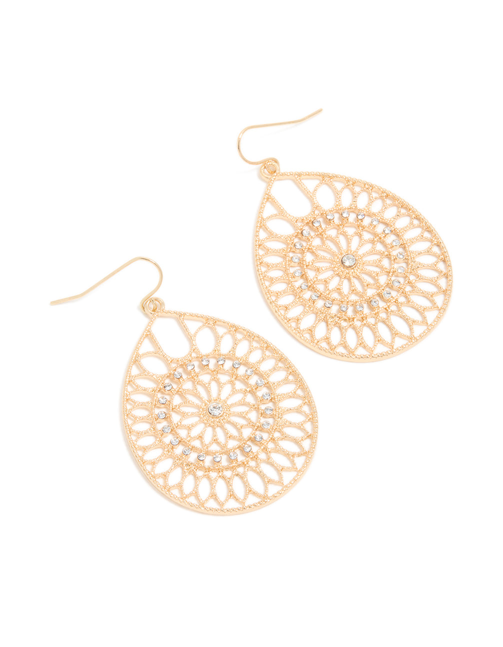 Gold Diamante Filigree Drop Earrings