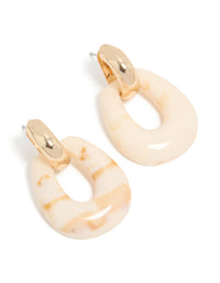 Gold & Cream Acrylic Doorknocker Drop Earrings - link has visual effect only