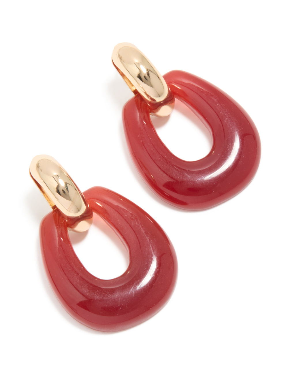 Gold & Red Acrylic Doorknocker Drop Earrings