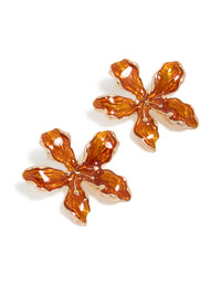 Gold Orange Flower Stud Earrings - link has visual effect only