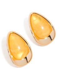 Gold Yellow Beaded Pear Stud Earrings - link has visual effect only