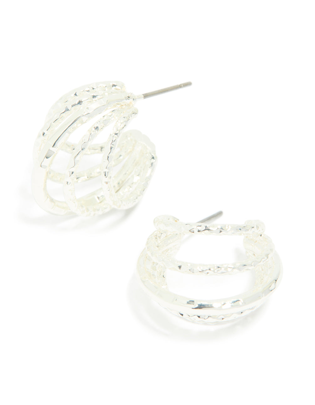 Silver Textured 5-Prong Huggie Earrings