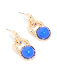 Gold Blue Stone Doorknocker Stud Earrings - link has visual effect only