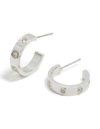 Waterproof Stainless Steel Square Cubic Zirconia Hoop Earrings - link has visual effect only
