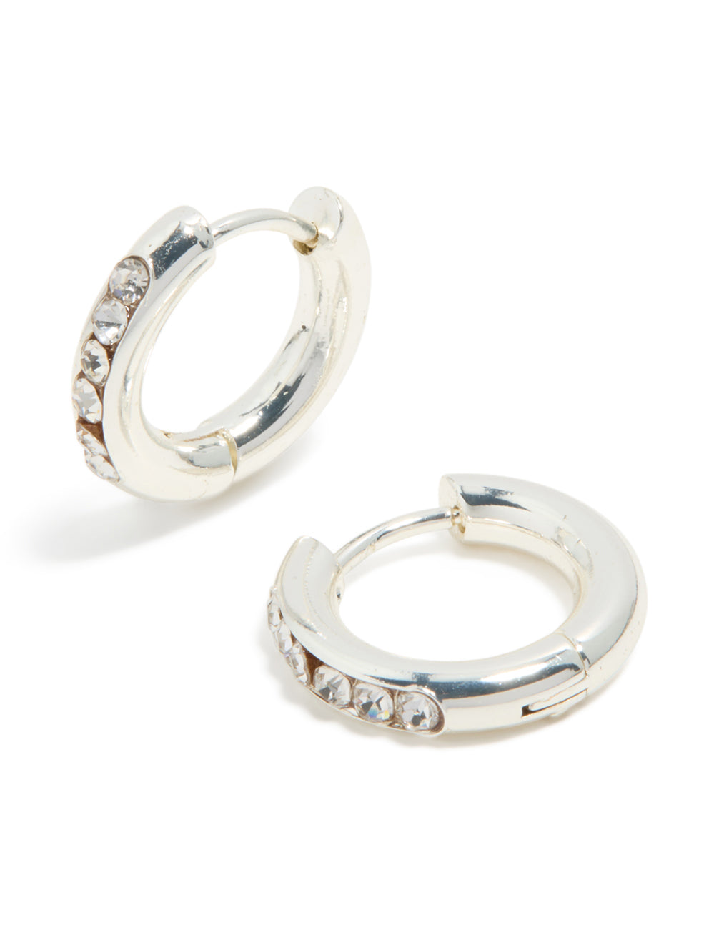 Waterproof Stainless Steel Round Diamante Clicker Hoop Earrings