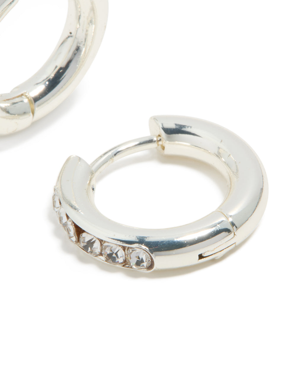 Waterproof Stainless Steel Round Diamante Clicker Hoop Earrings