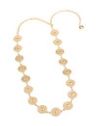 This gold filigree circle belt showcases embellished waisted statement front view - link has visual effect only