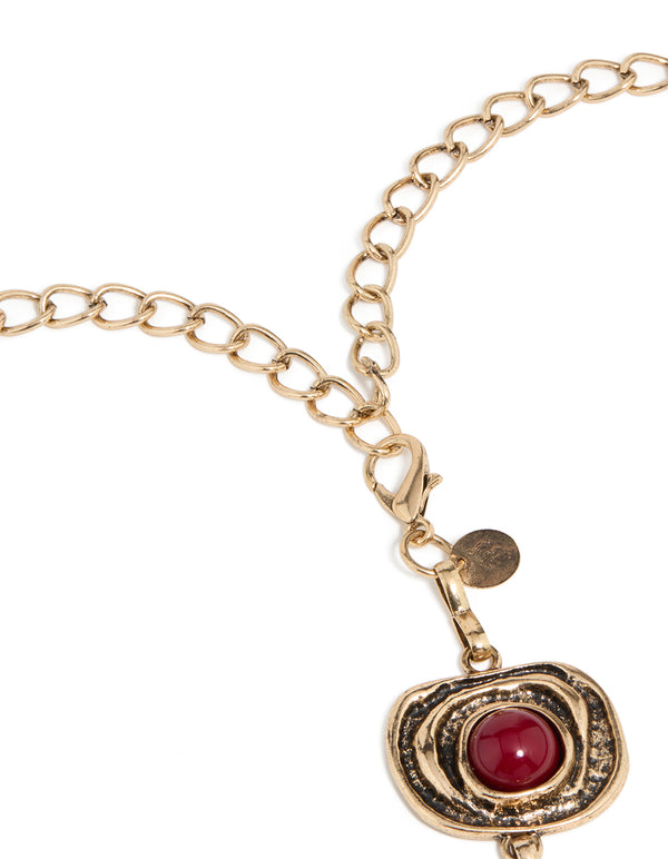 Antique Gold Organic Circle Dark Red Stones Belt