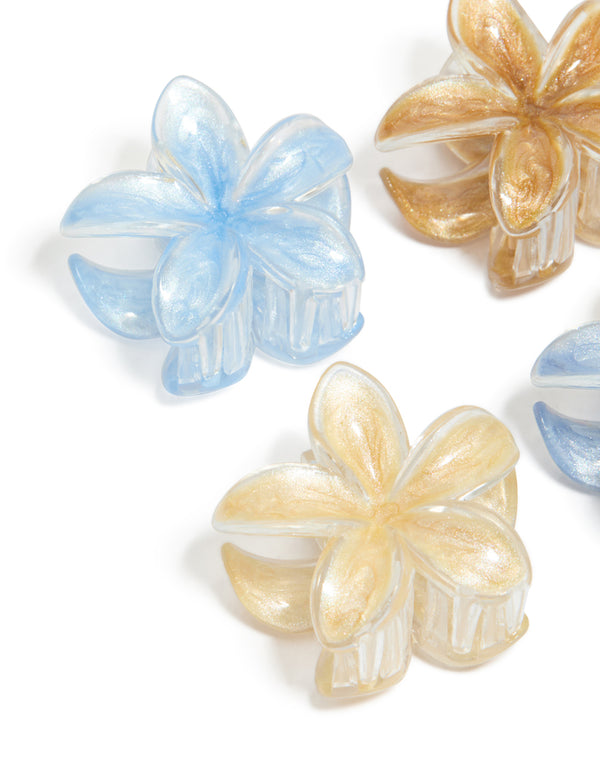 Light Brown & Blue Clear Edge Frangipani Claw Clips 4-Pack