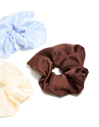 White, Blue & Brown Satin Fabric Scrunchie 3-Pack - link has visual effect only