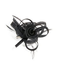 Black Sinamay Fabric  Swirl & Feather Hair Clip - link has visual effect only
