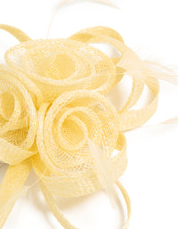 Yellow Sinamay Fabric  Swirl & Feather Hair Clip - link has visual effect only