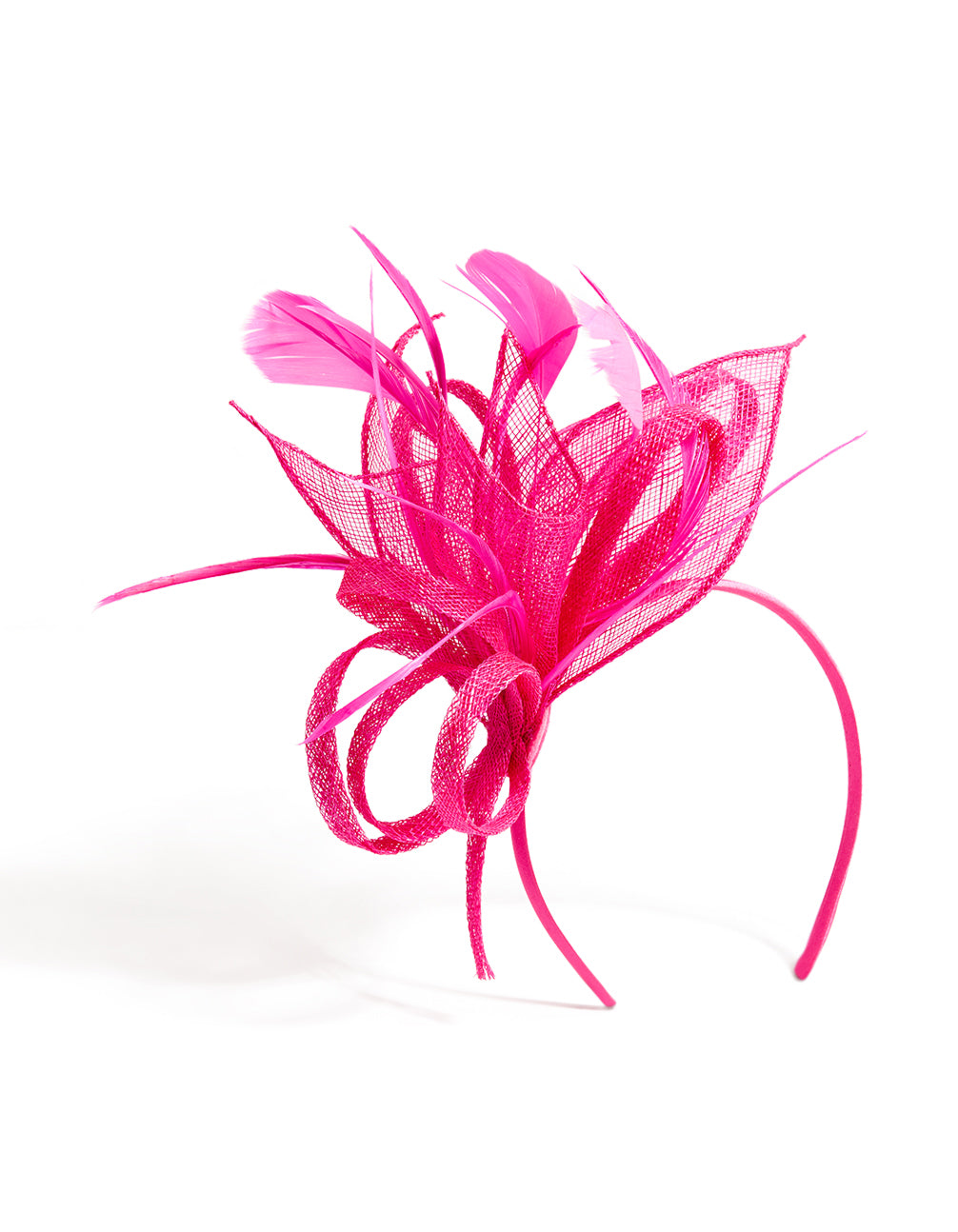 Fuschia Sinamay Fabric Feather Mesh Fascinator