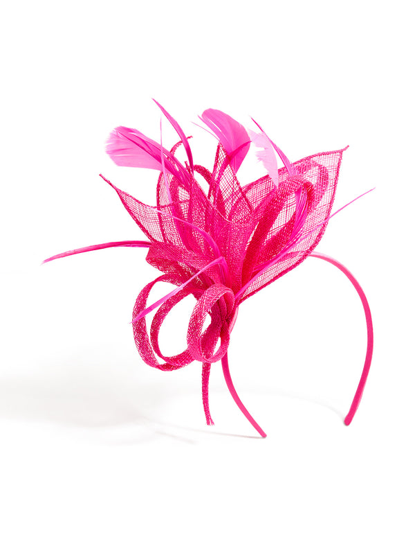 Fuschia Sinamay Fabric Feather Mesh Fascinator