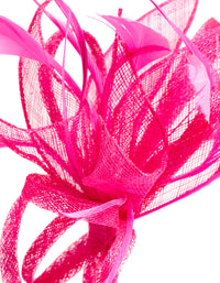 Fuschia Sinamay Fabric Feather Mesh Fascinator - link has visual effect only