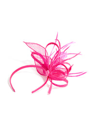 Fuschia Sinamay Fabric Feather Mesh Fascinator - link has visual effect only
