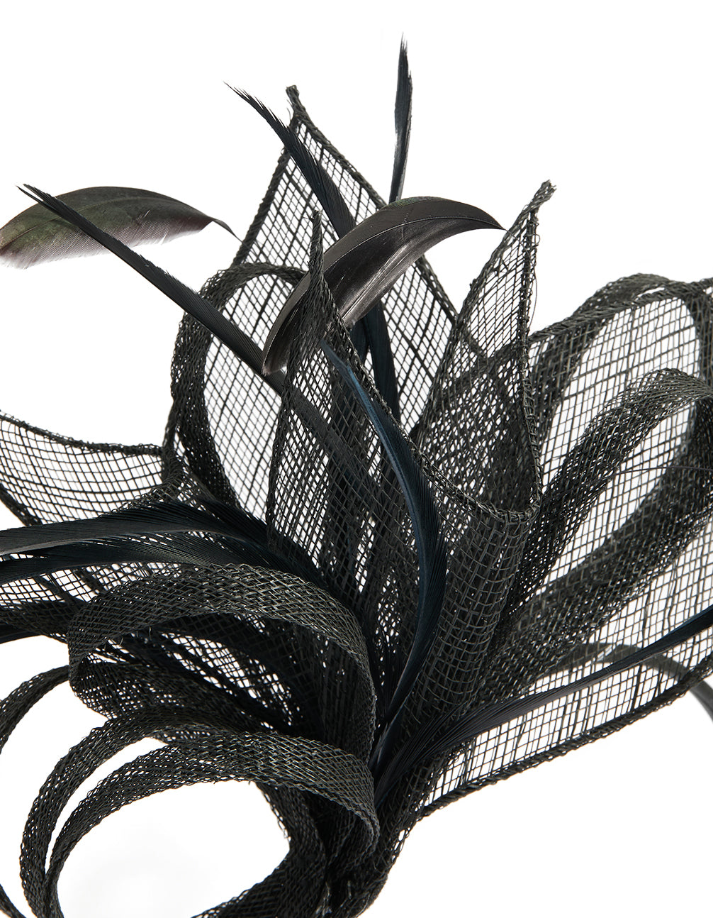 Black Sinamay Fabric Feather Mesh Fascinator