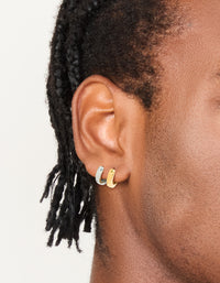 Mens Waterproof Mixed Plated Stainless Steel Huggie Earrings 2-Pack - link has visual effect only