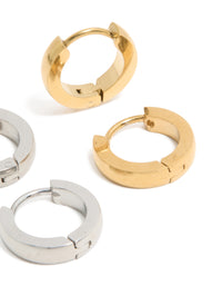Mens Waterproof Mixed Plated Stainless Steel Huggie Earrings 2-Pack - link has visual effect only
