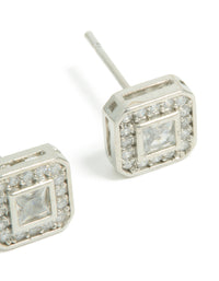 Mens Waterproof Stainless Steel Square Cubic Zirconia Stud Earrings - link has visual effect only