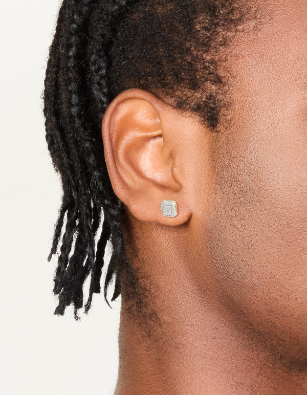 Mens Waterproof Stainless Steel Square Cubic Zirconia Stud Earrings