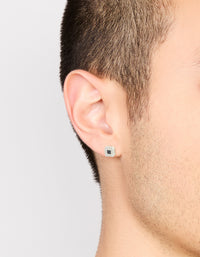 Mens Waterproof Stainless Steel Black Cubic Zirconia Pave Square Earrings - link has visual effect only