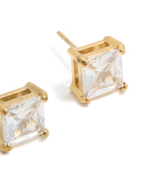Mens Waterproof Gold Plated Stainless Steel Large Square Cubic Zirconia Stud Earrings - link has visual effect only