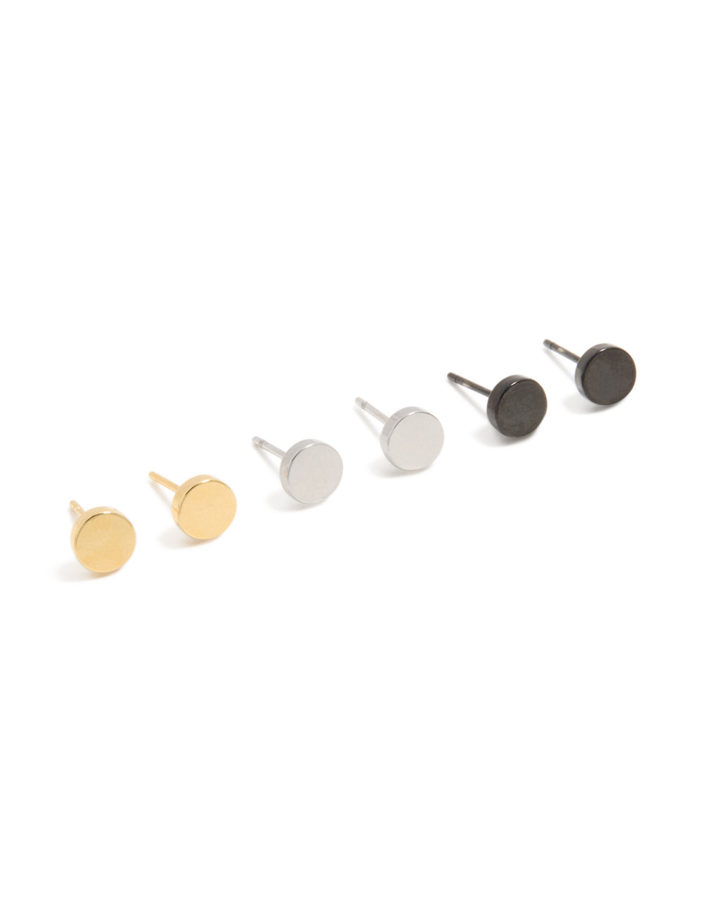 Mens Waterproof Mixed Plated Stainless Steel  Flat Stud Earrings 3-Pack