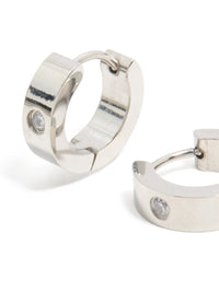 Mens Waterproof Stainless Steel Cubic Zirconia Huggie Earrings - link has visual effect only