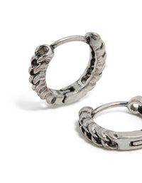 Mens Stainless Steel Chain Detail Huggie Earrings - link has visual effect only