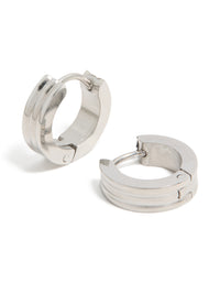 Mens Waterproof Stainless Steel Ribbed Huggie Earrings - link has visual effect only
