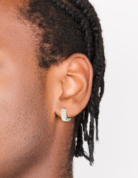 Mens Waterproof Stainless Steel Ribbed Huggie Earrings - link has visual effect only