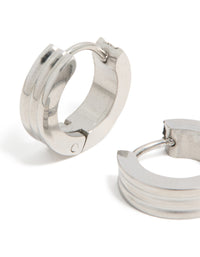 Mens Waterproof Stainless Steel Ribbed Huggie Earrings - link has visual effect only