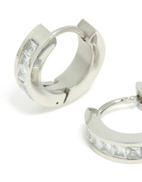 Mens Waterproof Stainless Steel Square Cubic Zirconia Huggie Earrings - link has visual effect only