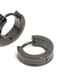 Mens Waterproof Black Coated Stainless Steel Ribbed Huggie Earrings - link has visual effect only