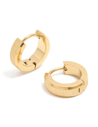Mens Waterproof Gold Plated Stainless Steel Brushed Huggie Earrings - link has visual effect only