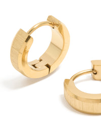 Mens Waterproof Gold Plated Stainless Steel Brushed Huggie Earrings - link has visual effect only