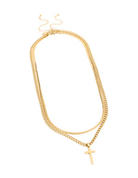 Mens Waterproof Gold Plated Stainless Steel Cross & Snake Chain Layered Necklace - link has visual effect only