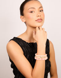 Pink Acrylic & Gold Smooth Bracelets 3-Pack - link has visual effect only