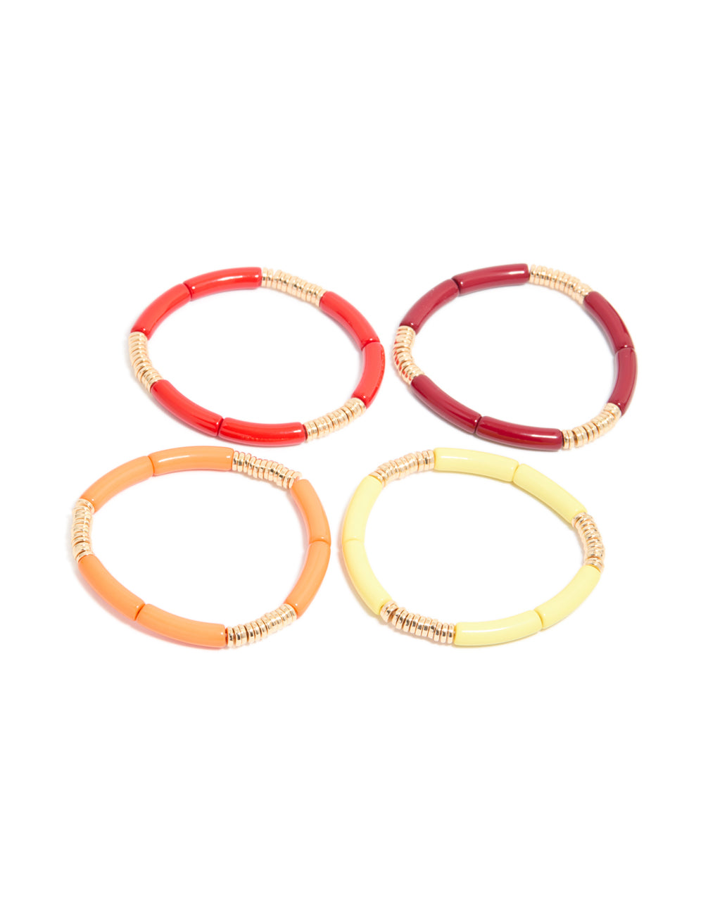 Multicoloured Acrylic With Gold Rings Bracelets 4-Pack