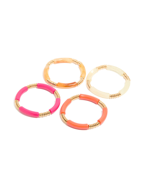 Brown & Pink Acrylic Stretch Bracelets 4-Pack