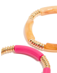 Brown & Pink Acrylic Stretch Bracelets 4-Pack - link has visual effect only
