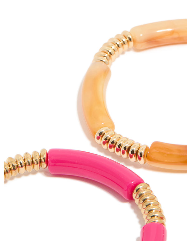 Brown & Pink Acrylic Stretch Bracelets 4-Pack